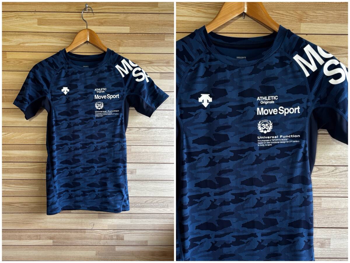 セール★サイズ M★DESCENTE デサント MOVE SPORT ムーブスポーツ トレーニング フィット シャツ Tシャツ 軽量 ストレッチ ネイビー 紺