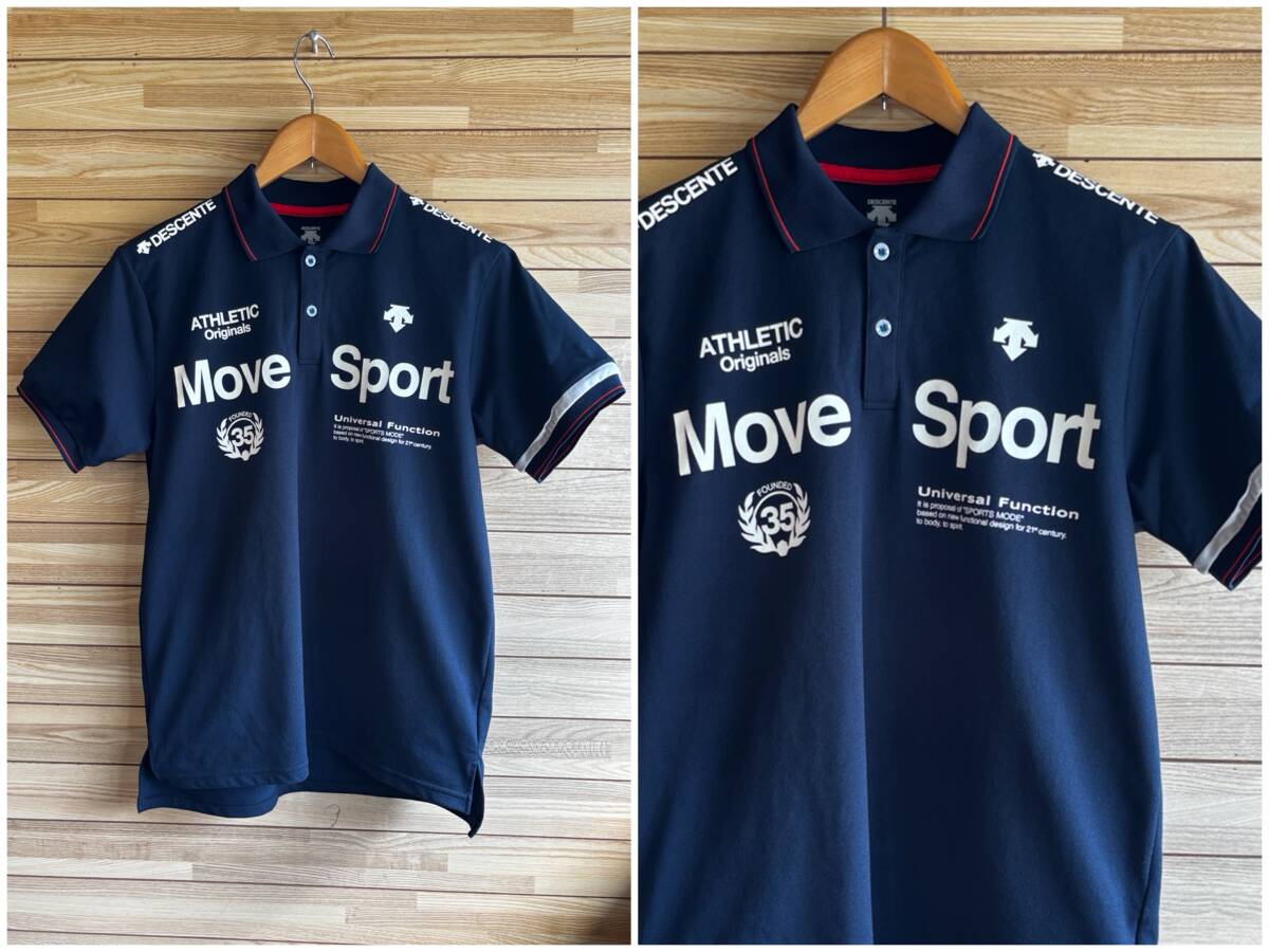 セール★サイズ L 小さめ Mくらい★DESCENTE MOVE SPORT デサント ムーブスポーツ ポロシャツ 半袖 シャツ 衿 ネイビー 紺 春夏 春 夏 秋