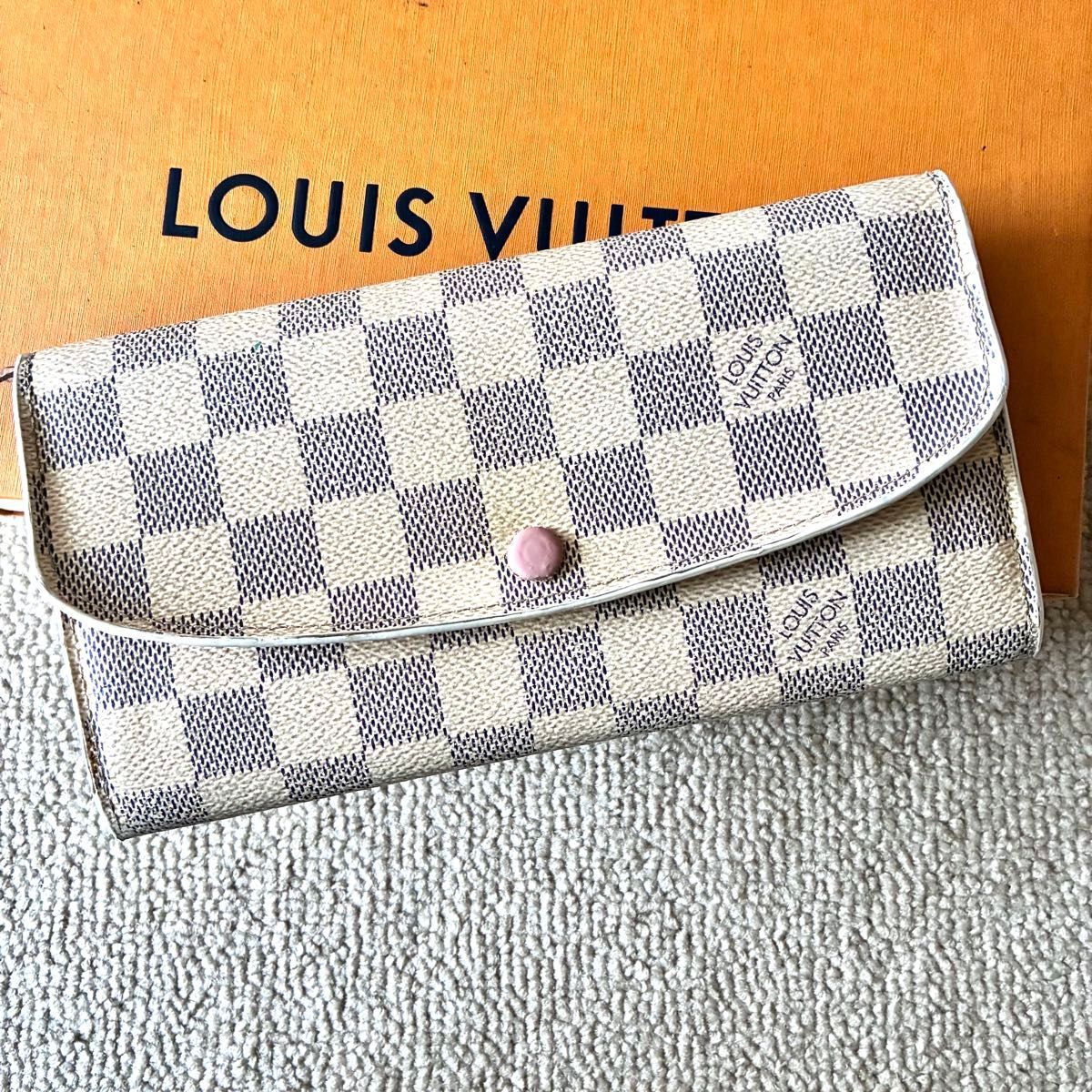 ルイヴィトン LOUIS VUITTON ポルトフォイユ エミリー ダミエ アズール 長財布 二つ折り財布 ピンク