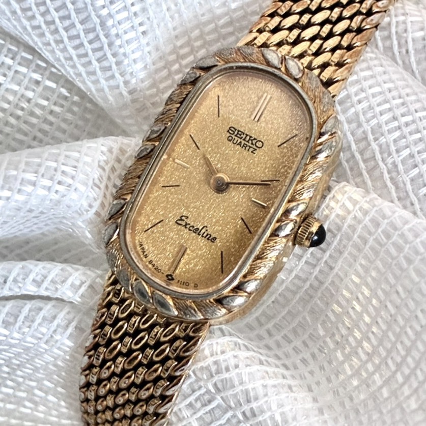 【新品電池 稼働】セイコー SEIKO エクセリーヌ Exceline 8420-6530 ウォッチ ヴィンテージ オーバル ゴールド