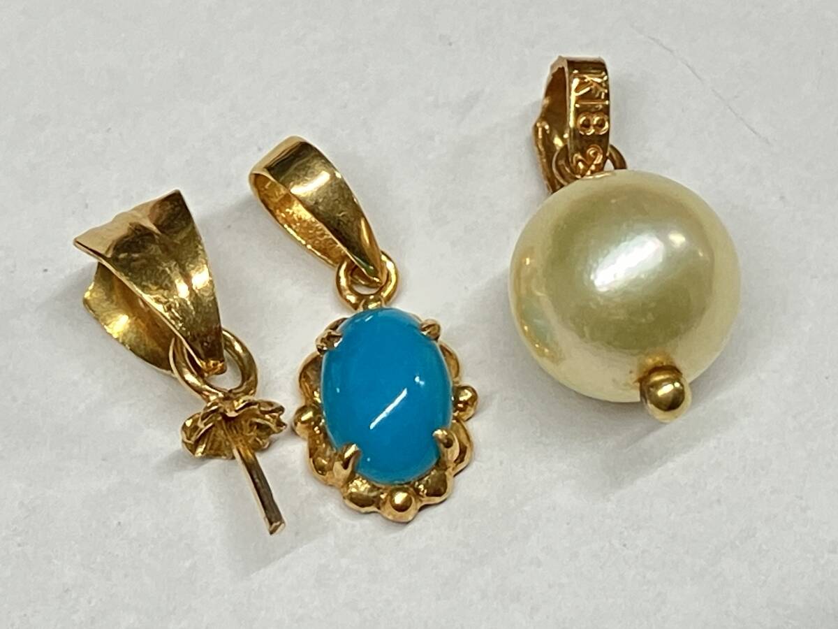ロ2608-0935　ペンダントトップ　K18刻印金具　セット まとめ　石 ストーン　パール 真珠　チャーム　アクセサリー　ネコポス