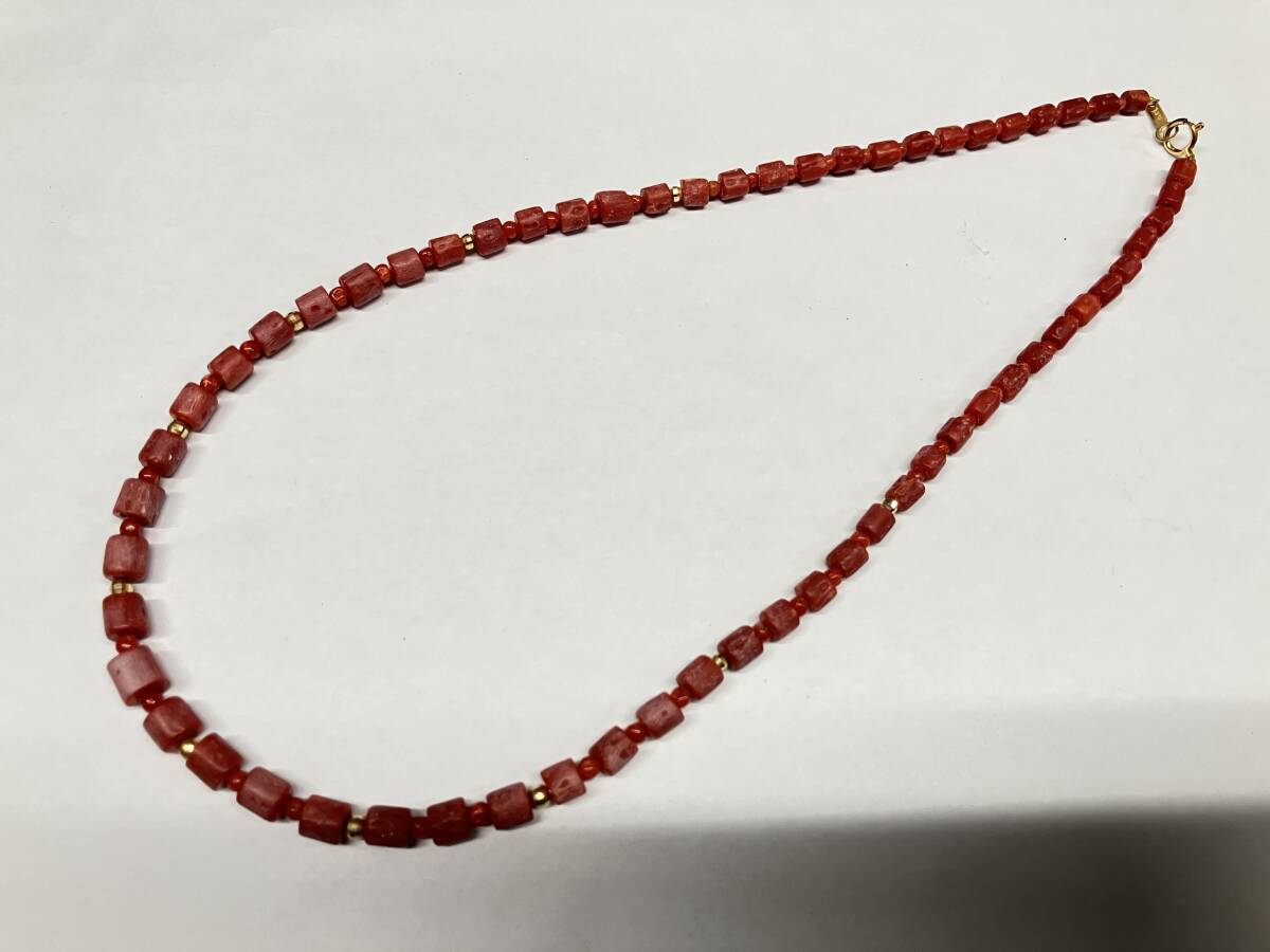 ロ2608-0936　ネックレス　K18刻印金具　珊瑚 サンゴ　コーラル　レッド　赤系　アクセサリー　ネコポス