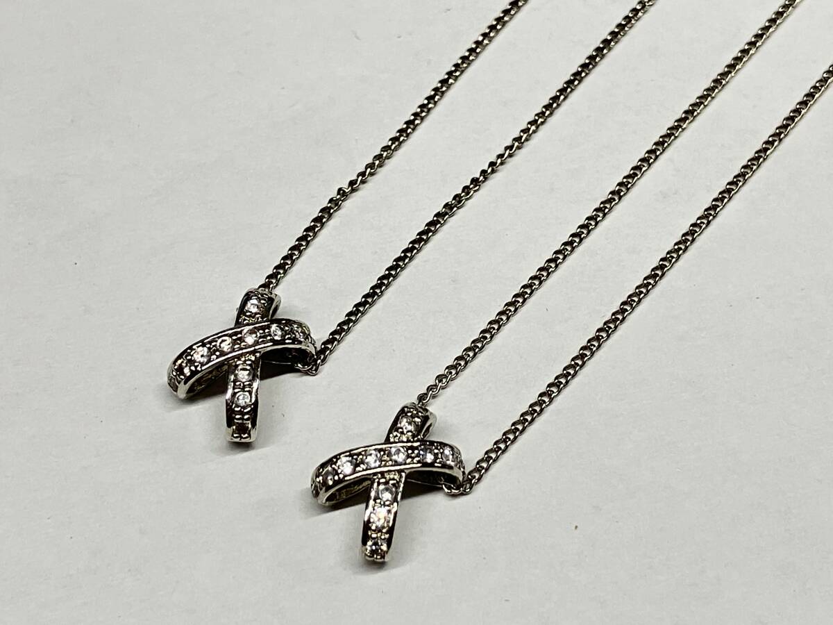 ロ2608-0938　ネックレス 2点 まとめ　シルバー925　SV刻印金具　クロスモチーフ　ラインストーン　ペンダント　アクセサリー　ネコポス