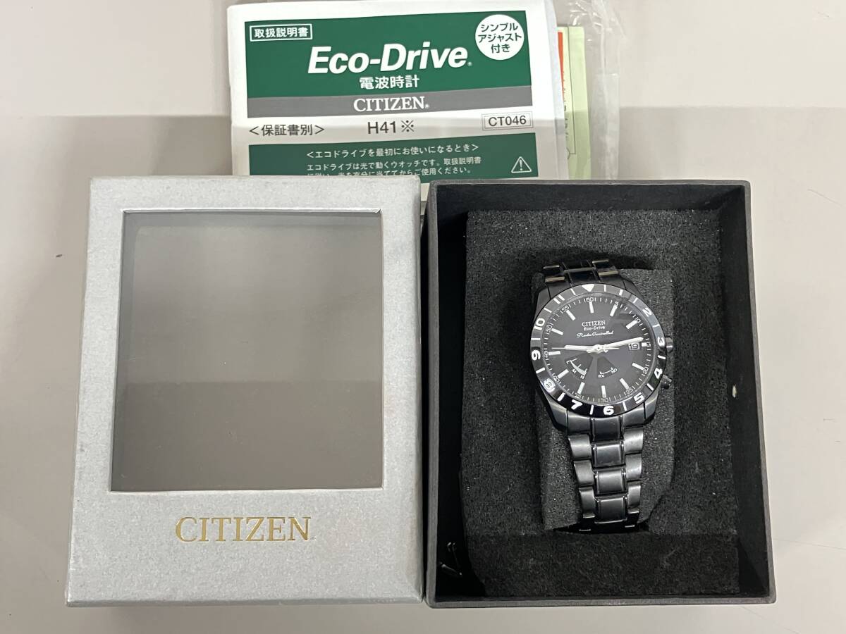 I2608-0943　腕時計　CITIZEN　H416-S045355　シチズン　エコドライブ　ブラック 黒　デイト　中古品　ヤ60