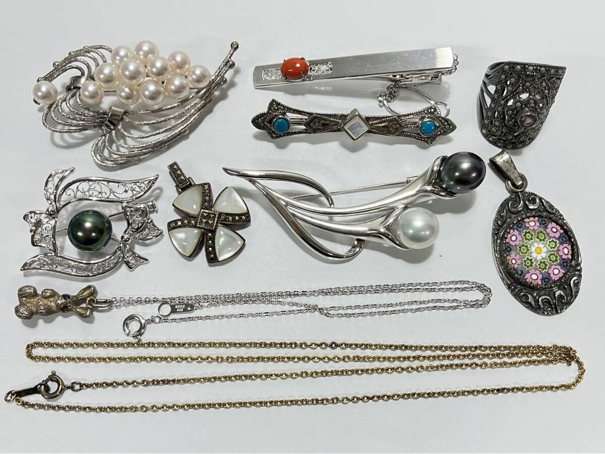 A2608-0962　シルバー アクセサリー まとめ　セット　ネックレス　指輪　ブローチ　チャーム　SILVER925　SV　中古品　ネコポス