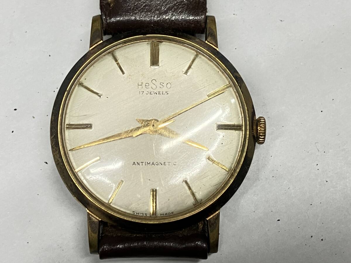 石2608-1105　腕時計　HESSO　ヘッソ　アンチマグネティック　GP18K 20MC　17石　手巻き　ベルト傷み　中古品　ネコポス