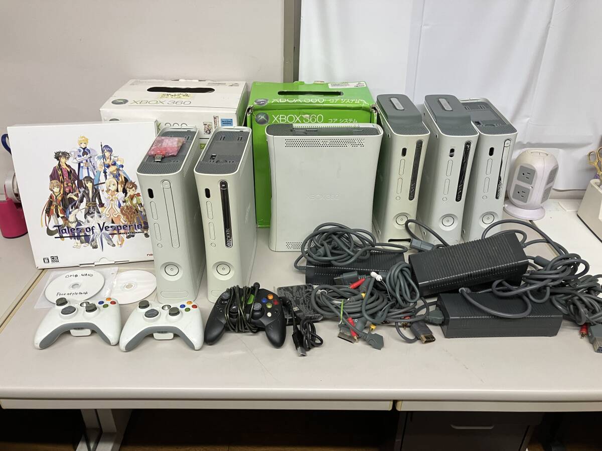 I2608-1107　Xbox 360　6台　まとめ セット　エックスボックス　本体 アダプター　コントローラー　パーツ取り　破損有　ジャンク品　ヤ180