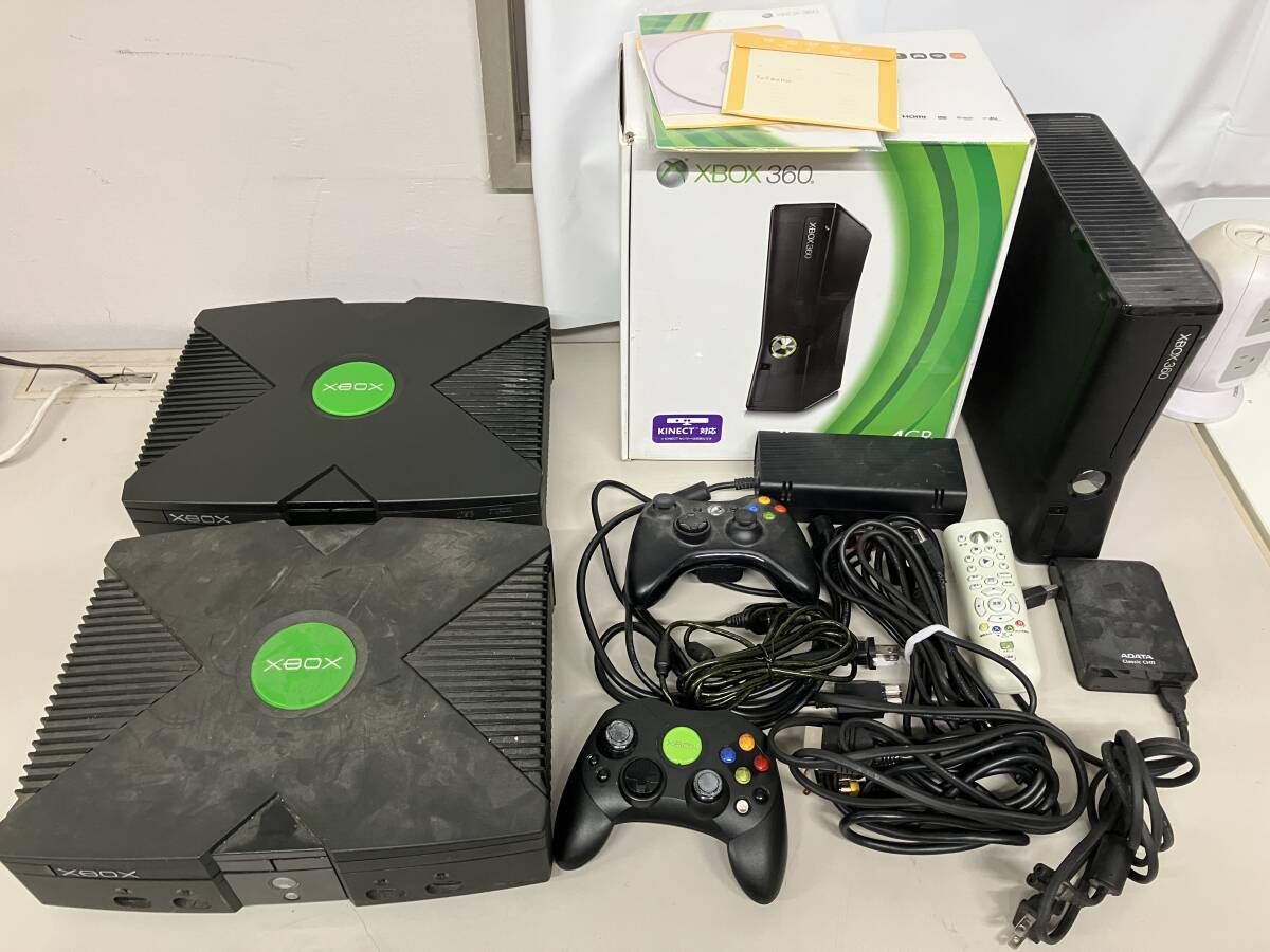 I2608-1108　Xbox　3台　まとめ セット　Xbox360　エックスボックス　本体 アダプター　パーツ取り　破損有　ジャンク品　ヤ120