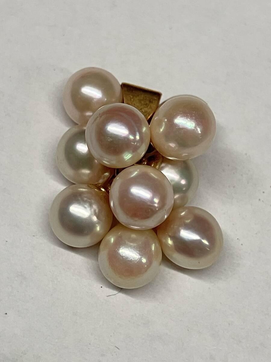 ロ2608-0900　ペンダントトップ　K18刻印金具　パール　真珠　ホワイト～ピンク系　チャーム　アクセサリー　ネコポス