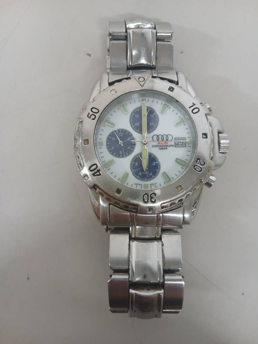 石2608-0976　CHRONOGRAPH 10BAR　Audi クロノグラフ　クォーツ式メンズ腕時計　ステンレス　電池式　未稼働　中古品　ネコポス