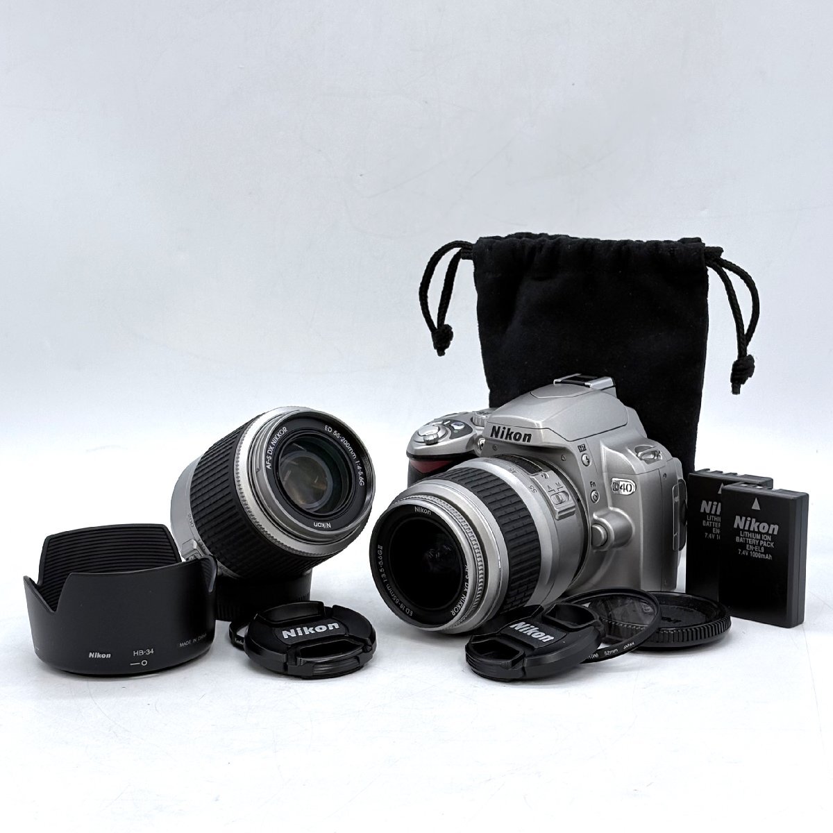 1円～/Nikon/ニコン/D40/シルバー/レンズ付/AF-S/DX/NIKKOR/18-55mm/55-200mm/デジタル一眼カメラ/シャッターOK/通電確認済/ジャンク/X007