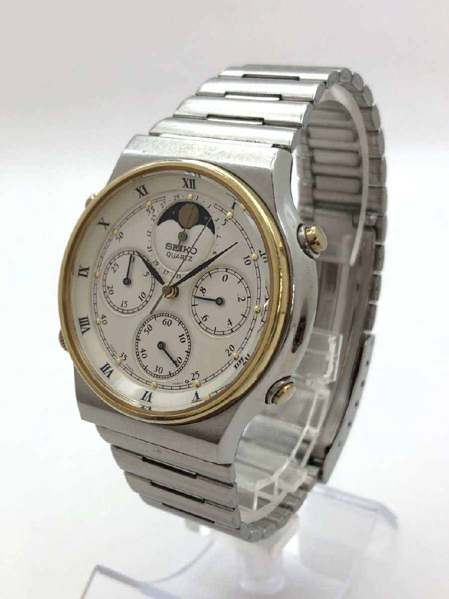 1円～/SEIKO/セイコー/ムーンフェイズ/7A48-7000/クロノグラフ/デイト/コンビカラー/純正ベルト/クォーツ/メンズ腕時計/ジャンク/S014