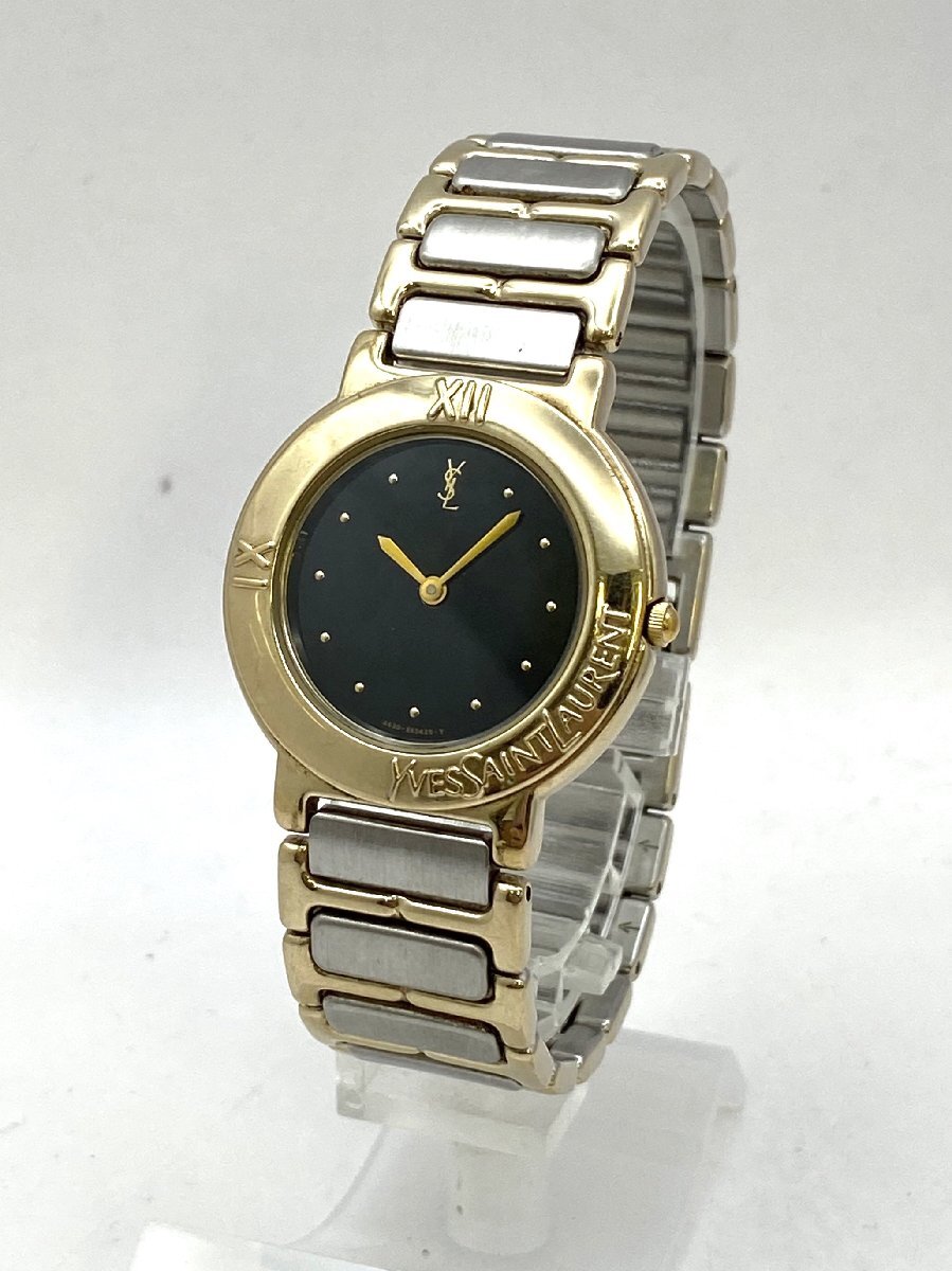 1円～/Yves Saint Laurent/イヴサンローラン/YSL/4620-E60957/2針/黒文字盤/コンビカラー/純正ベルト/クォーツ/腕時計/ジャンク/H002