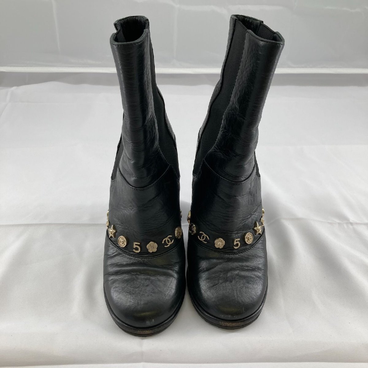 CHANEL（シャネル）サイドゴアブーティ　レザーブーツ　#35C　ブラック