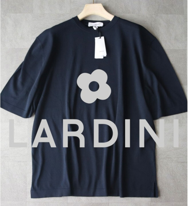 50,600円新品タグ付き【LARDINI ラルディーニ】クルーネック 半袖 サマーニットTシャツ 紺 L v8656