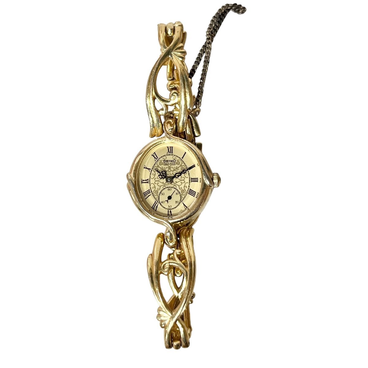 1円スタート！ 稼働 SEIKO セイコー 時計 腕時計 1428-5120　300484 ゴールド文字盤 クオーツ 中古品 コンパクトサイズ 蘇や(BBY270)