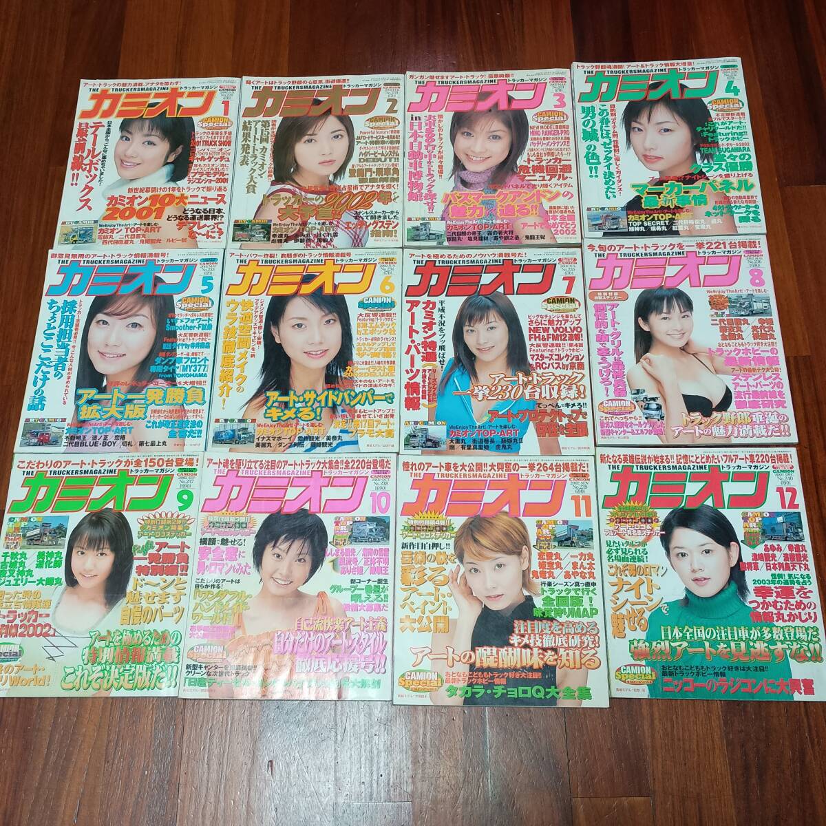 古本市 カミオン 2002年12冊セット 色褪せ 汚れ 現状出品 デコトラ レトロ アートトラック　歌麿会 一番星 トラック野郎 絶版 VIP 由加丸