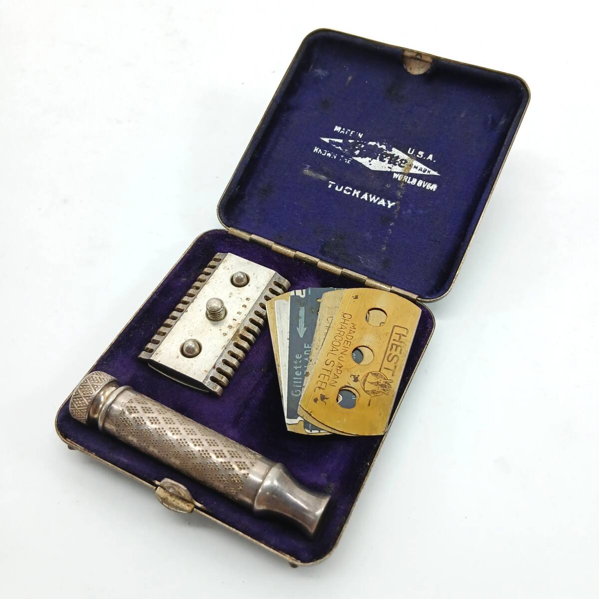【現状品】 1910～20年代 アンティーク ジレット Gillette TUCKAWAY タックアウェイ USA製 剃刀 ヴィンテージ 当時物