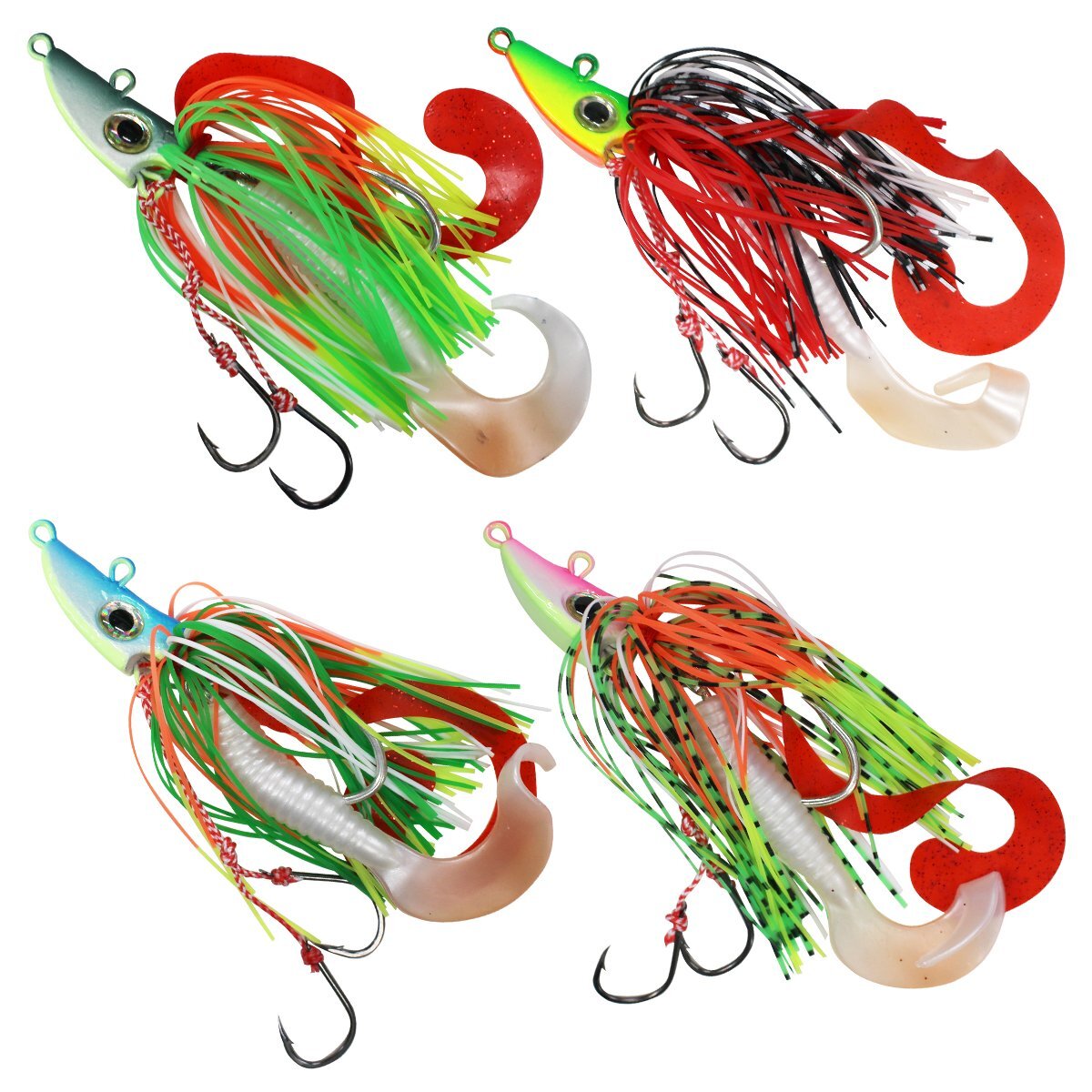 【送料250円】[4個セット] 蛍光 タイラバ ルアーセット 11cm/110mm 20g ラバージグ 疑似餌 タイ 真鯛 マゴチ ヤリイカ ブリ ヒラメ 光る