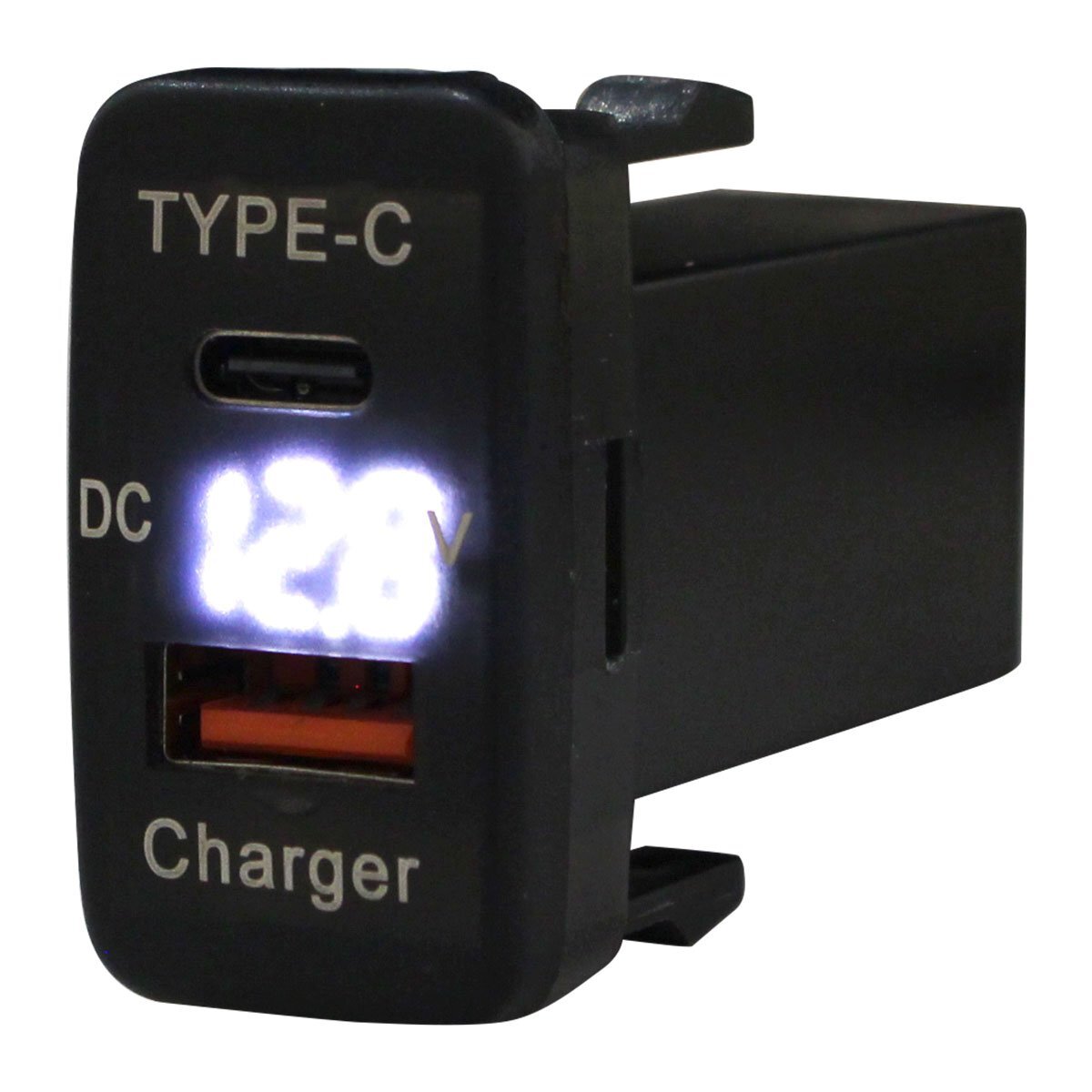 ハイエースワゴン TRH/KDH200系 H16.8～現在 LED:ホワイト 電圧計 USB Type-C タイプC ポート QC3.0 充電 12V スイッチホールカバー