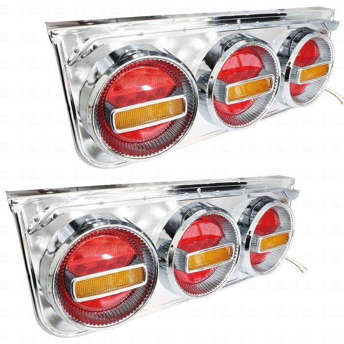 汎用 ステー付 トラック フルLED 24V チェリー テール ランプ 3連 左右セット 丸型 赤/黄 ダンプ 大型 中型 4t 10t 650×250