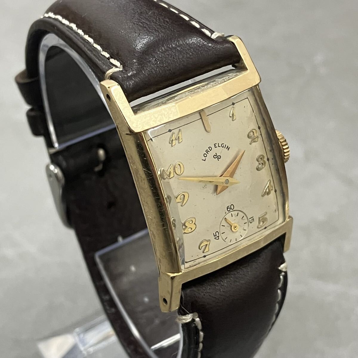 【稼働品】LORD ELGIN ロードエルジン 手巻き腕時計 レクタンギュラー スモールセコンド 白文字盤 ヴィンテージ アンティーク