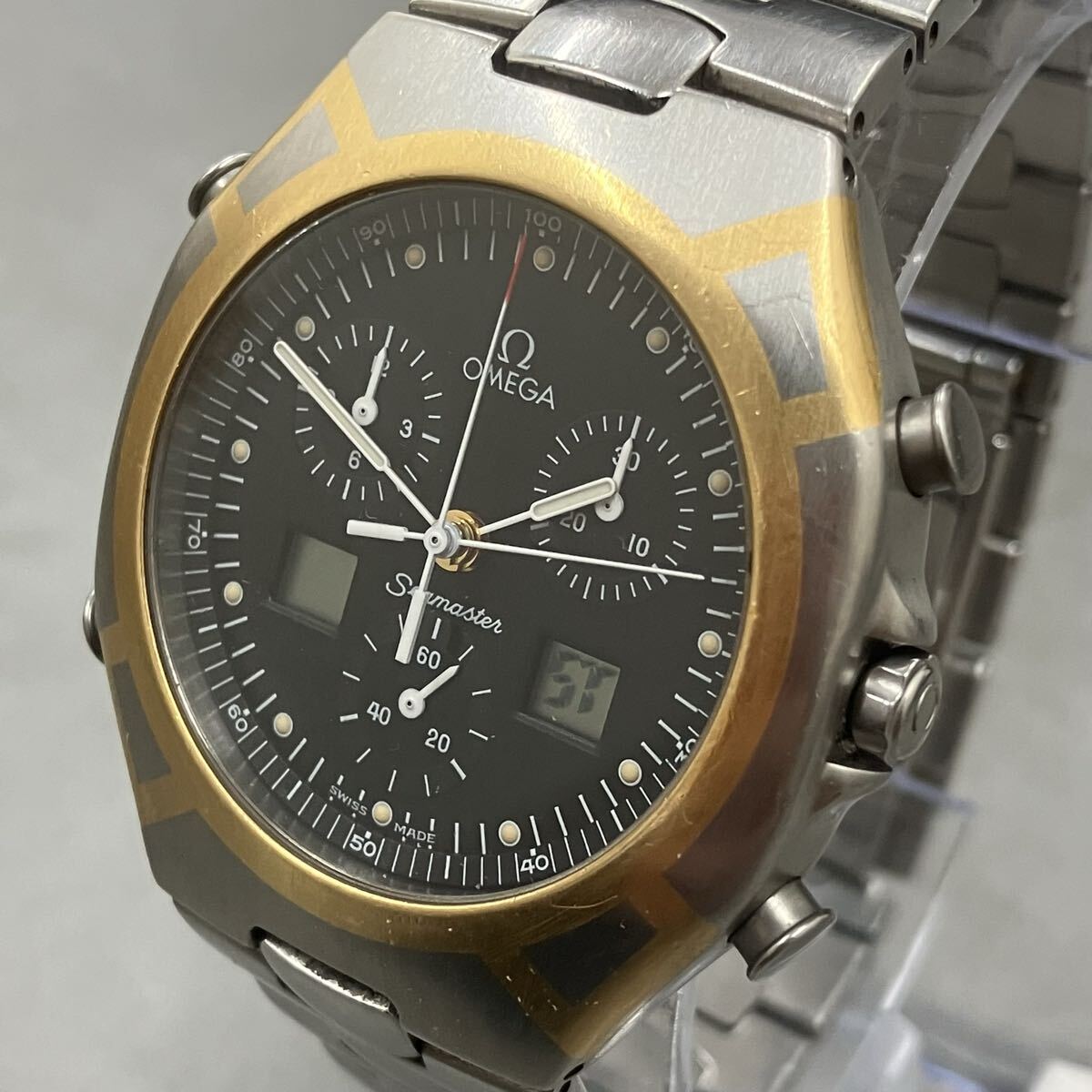 【1円スタート！】OMEGA オメガ シーマスター ポラリス 2593.5 クロノグラフ YG 黒文字盤 【稼動品】