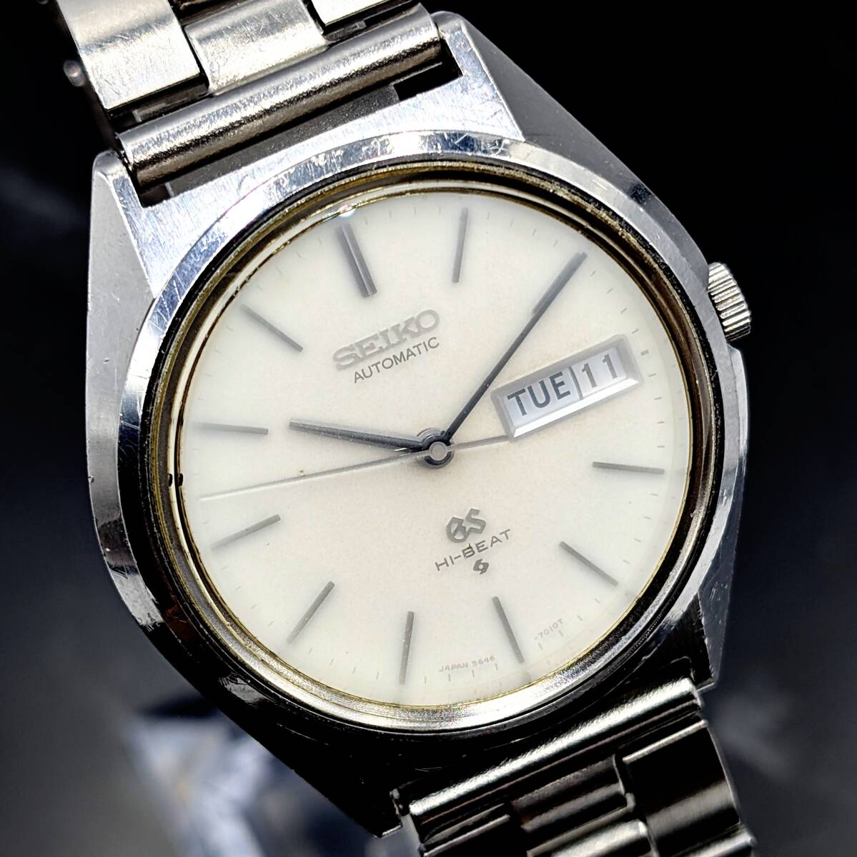 ■GRAND SEIKO GS 5646-7010 AT グランドセイコー オートマチック 自動巻き 腕時計 不動 白文字盤 シルバー×ホワイト系 腕回り約17cm