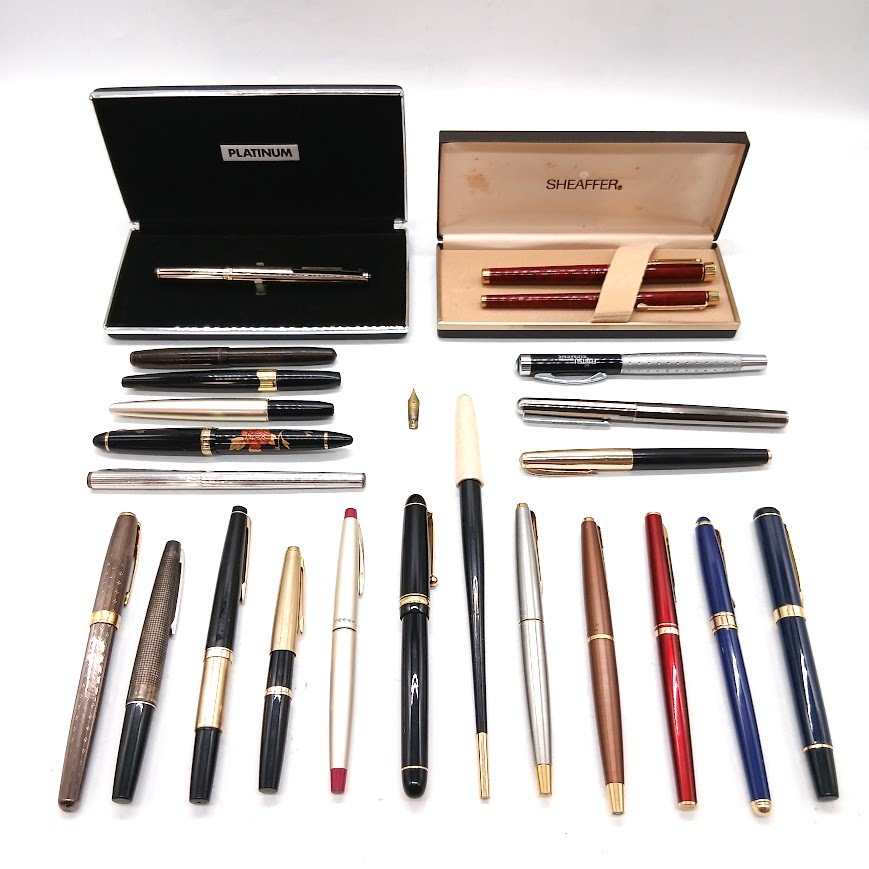 【AF-26】万年筆おまとめ　刻印多数（18K/18K-WG/750/14K/585/STERLING SILVER）　PARKER　PILOT　PLATINAUM　SHEAFFERなど　ケース付