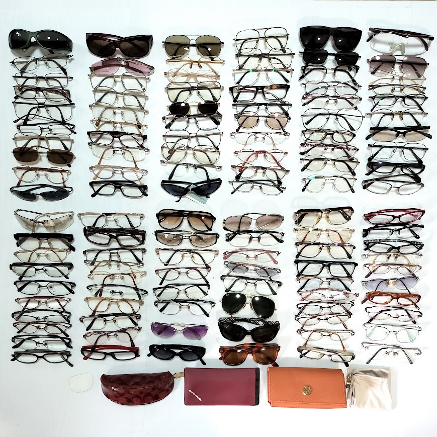 【K-5】メガネ 116品おまとめ　COACH　Ray-Ban　pierre cardin　TORY BURCH　HANAE MORI　HIROKO KOSHINO など含む　サングラス　ケース