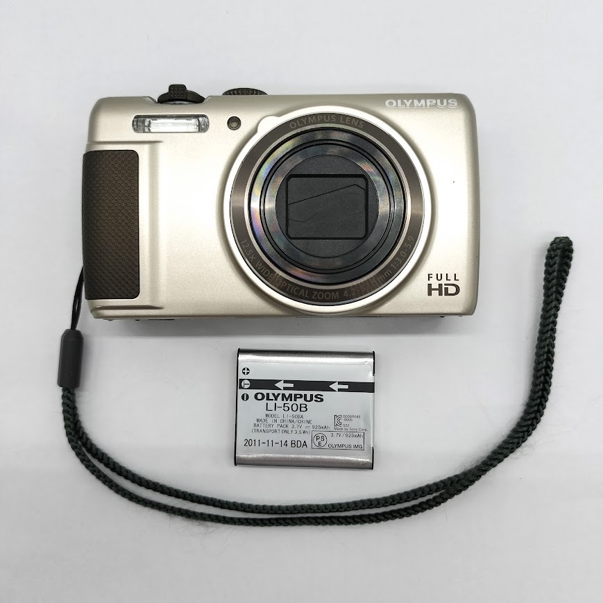 【AU-18】通電確認済み　OLYMPUS　オリンパス　SH-21　シャンパンゴールド　デジカメ　16MEGAPIXEL　12.5× WIDE OPTICAL ZOOM　バッテリー