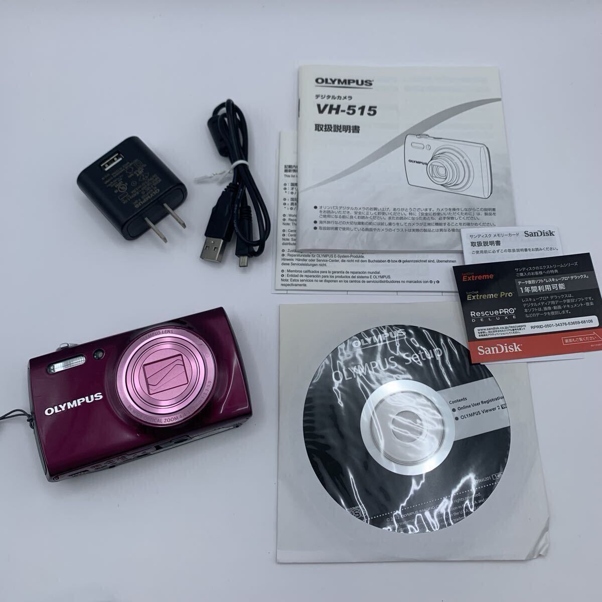 d11 オリンパス OLYMPUS STYLUS VH-515 紫 フルHD 光学8倍ズーム デジカメ コンデジ 取扱説明書 充電器 各種ケーブル付 通電確認済 現状品