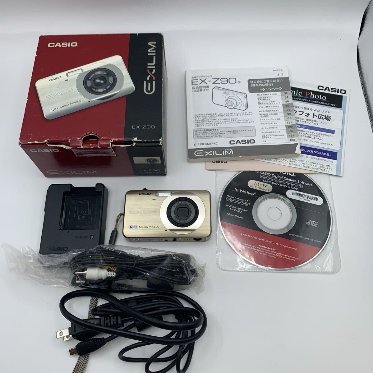 ny07 CASIO カシオ EXILIM エクシリム EX-Z90 ゴールド コンパクト 1210万画素 付属品多数 デジカメ レトロ コンデジ 通電確認済 現状品