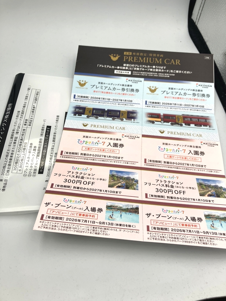 □H115218:京阪ホールディングス株主優待　ひらかたパーク　入園　フリーパス割引　ザブーン　プレミアムカー　2027.1.10迄