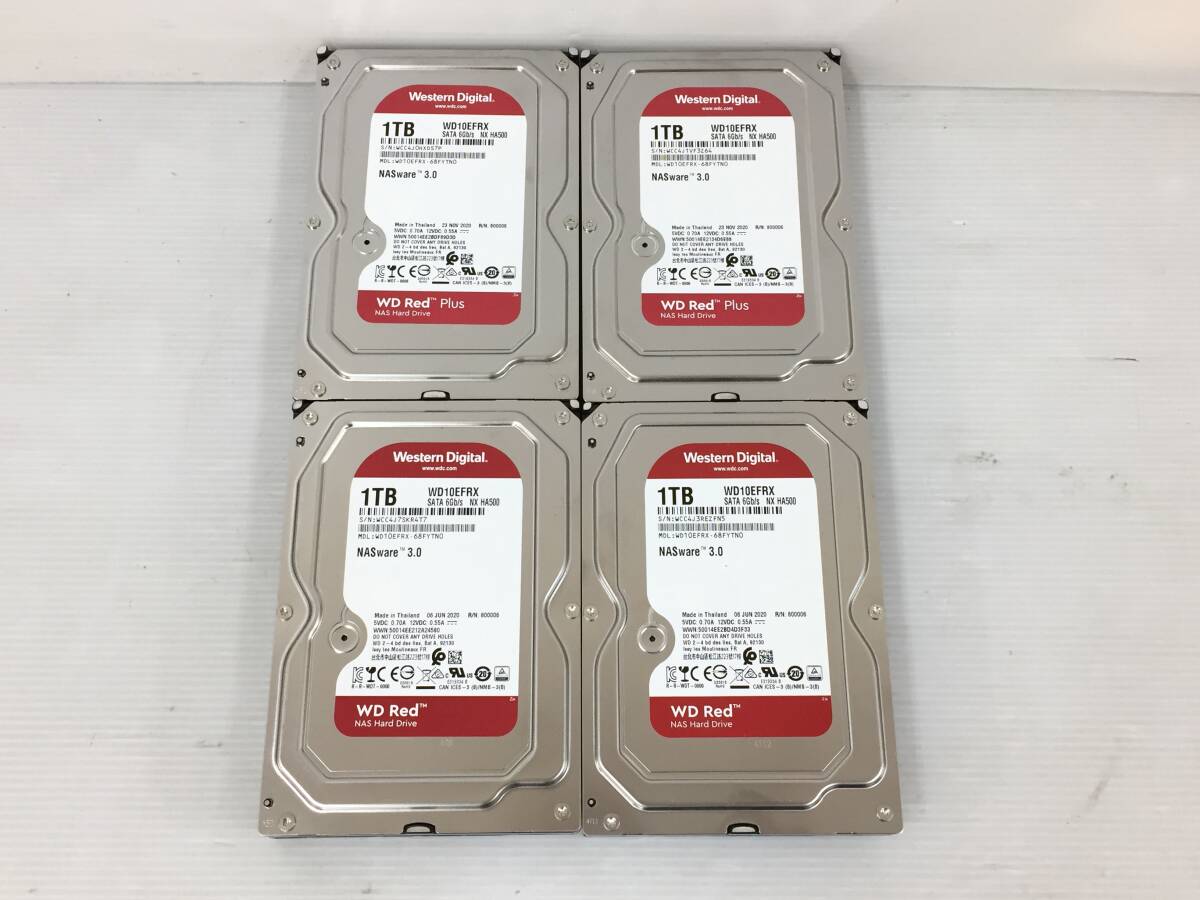 〇【4台セット】Western Digital WD10EFRX 1TB 3.5インチ SATA WD Red 消去済 正常 ハードディスク 動作品