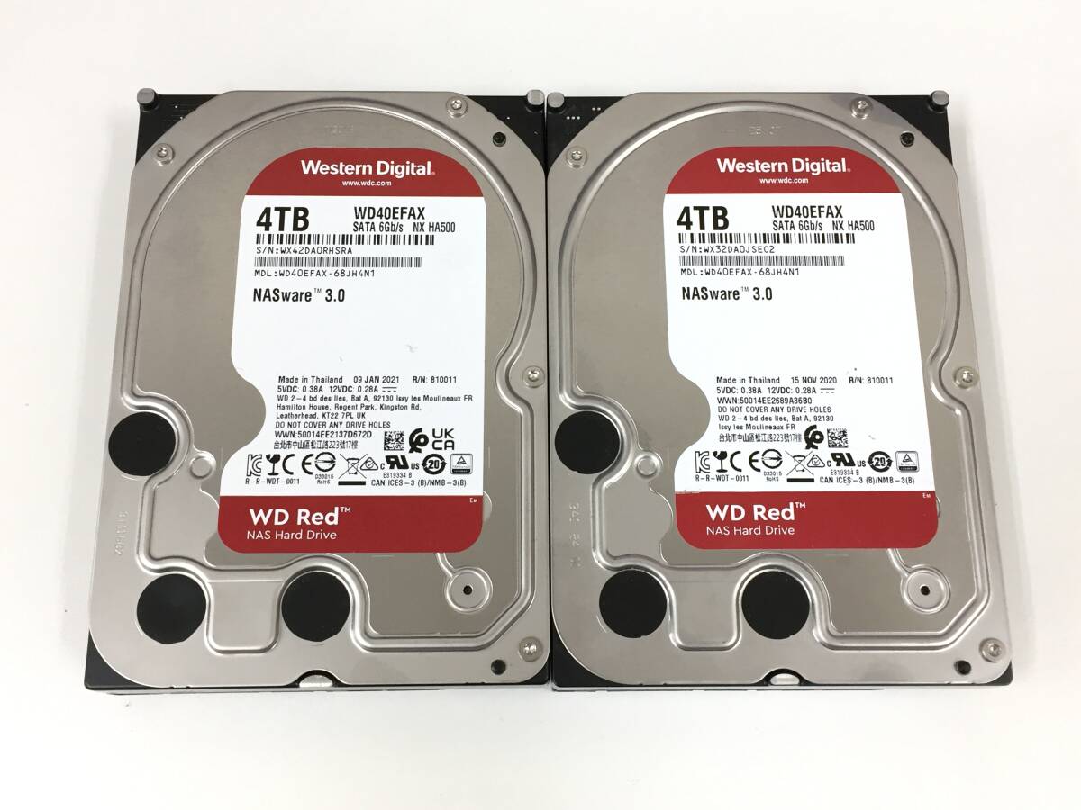 〇【2台セット】Western Digital WD40EFAX 4TB SATA 3.5インチ 消去済 ハードディスク 動作品
