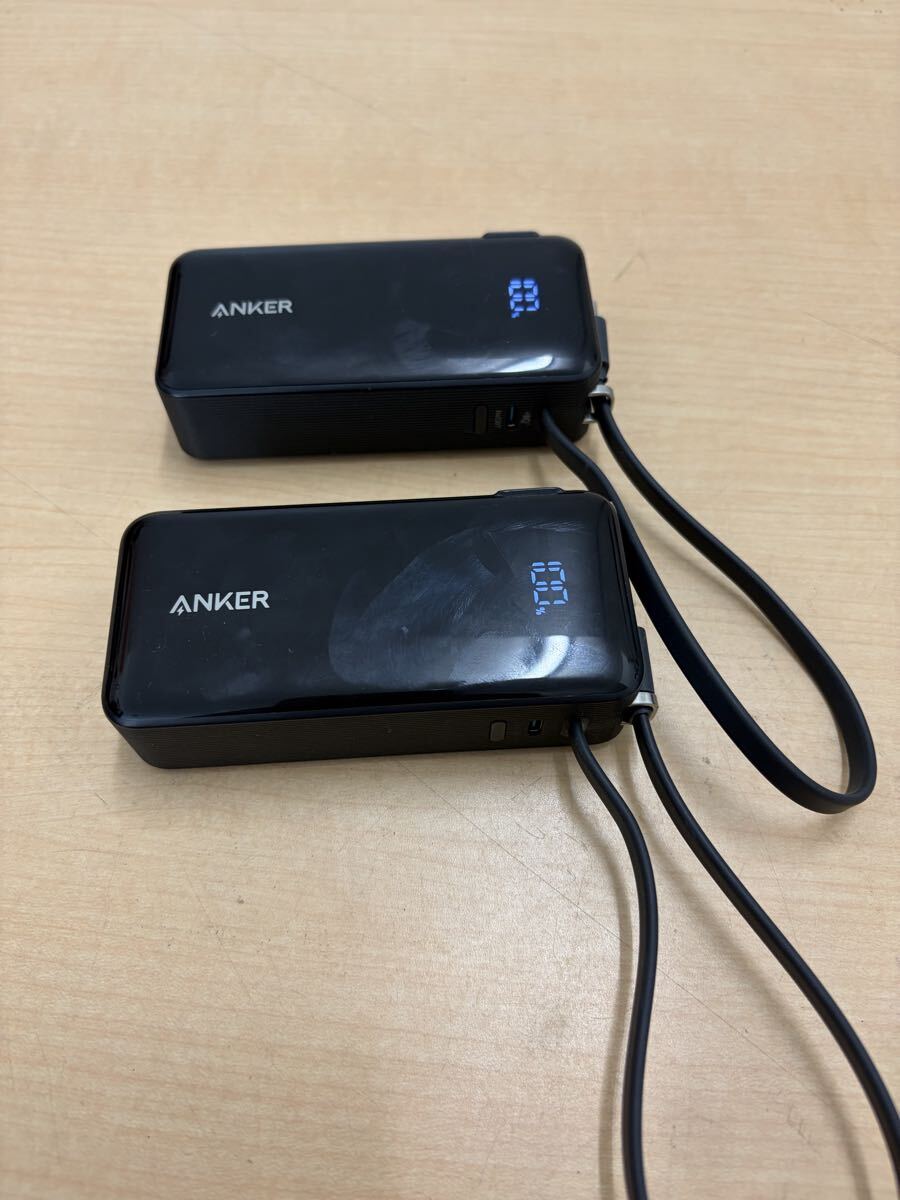 Anker アンカー モバイルバッテリー A1637 2点セット Power Bank 10000mAh Fusion Built-In USB タイプCケーブル ブラック 稼働品