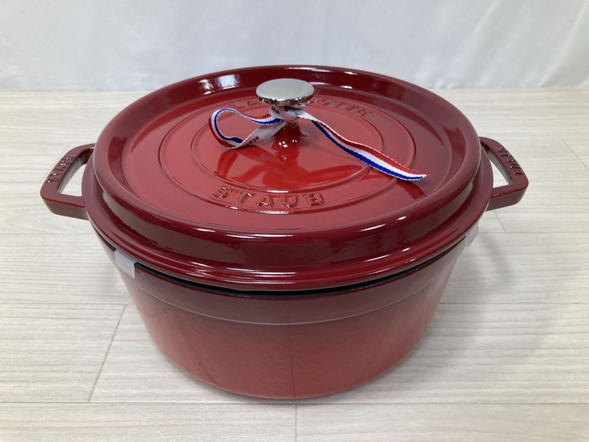 【未使用品】 STAUB ピコココットラウンド チェリー 26CM　両手鍋