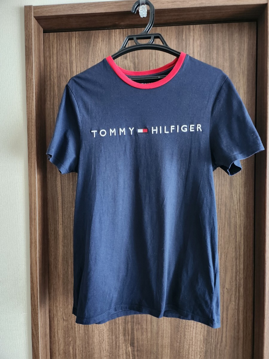 TOMMY HILFIGER トミーヒルフィガー 半袖 リンガーTシャツ ネイビー×レッド ロゴ刺繍