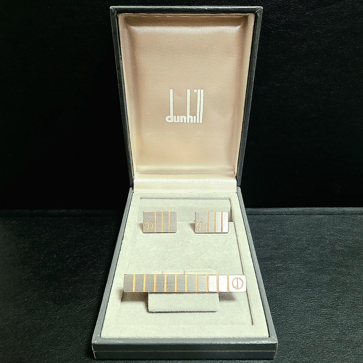 1円 スタート ！ dunhill ダンヒル カフス タイピン セット ゴールド×シルバー 箱付き メンズ 紳士小物 ネクタイピン カフリンクス