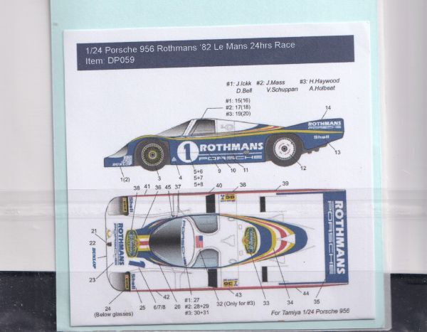 タミヤ ポルシェ956 Rothmans '82 Le Mans 24h 1/24 デカールのみ