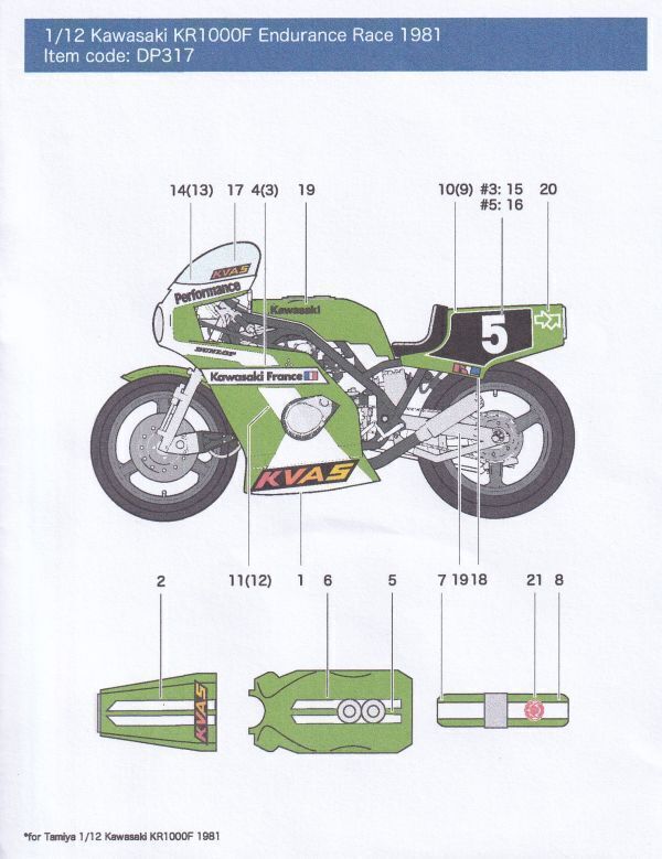1／12 KAWASAKI KR1000F Endurance Race デカールのみ オートバイ タミヤ