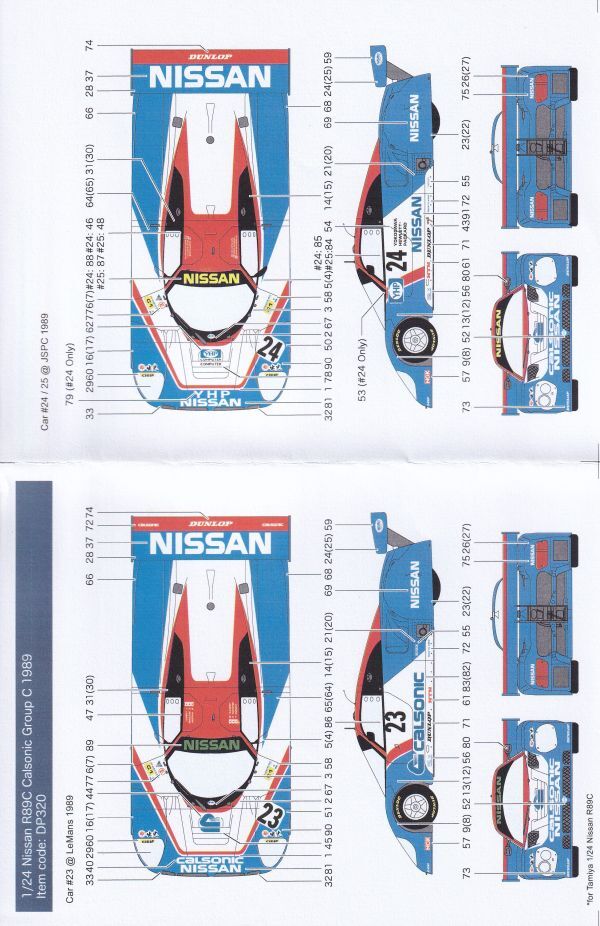 1/24 Nissan R89C Calsonic Group C 1989 デカールのみ タミヤ