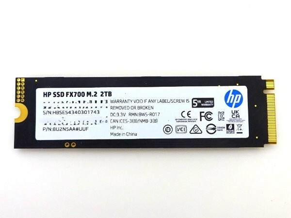 1円スタート HP ヒューレットパッカード 内蔵SSD 2TB NVMe2.0 M.2 2280 高耐久 高速読込 書込 PC PS5 XBox 対応 FX700 ブラック A14515/BP