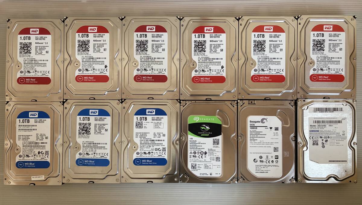 [12台セット] Western Digital/Seagate/SAMSUNG ハードディスク HDD 1TB 計12台 健康状態:正常 8-4-C12