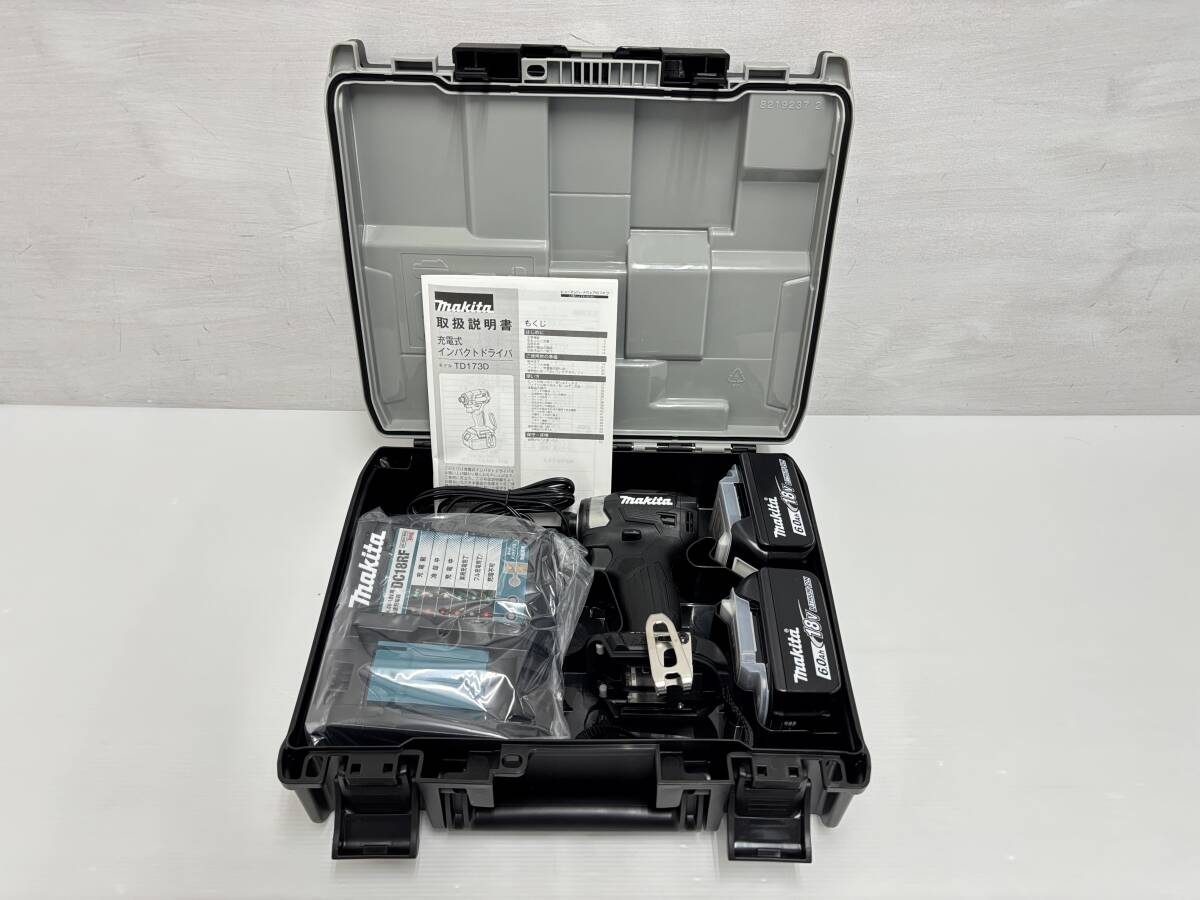 kd49）　未使用品　makita　マキタ　充電式インパクトドライバ　TD173DRGXB　ブラック　充電器・バッテリ2個付き