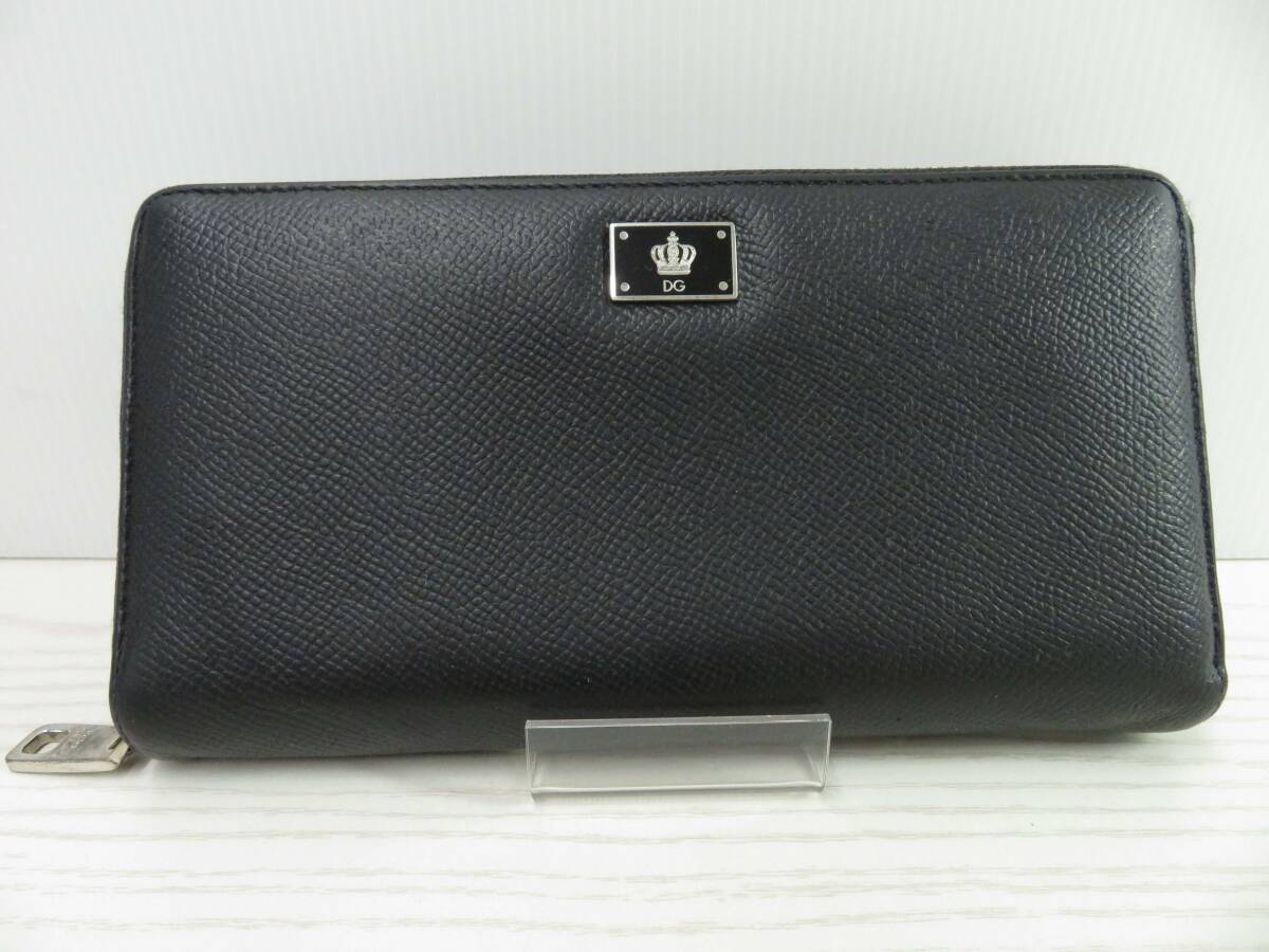 mf63) DOLCE&GABBANA ドルチェアンドガッバーナ ラウンドファスナー 長財布 レザー 黒 ブラック ウォレット 札入れ 小銭入れ