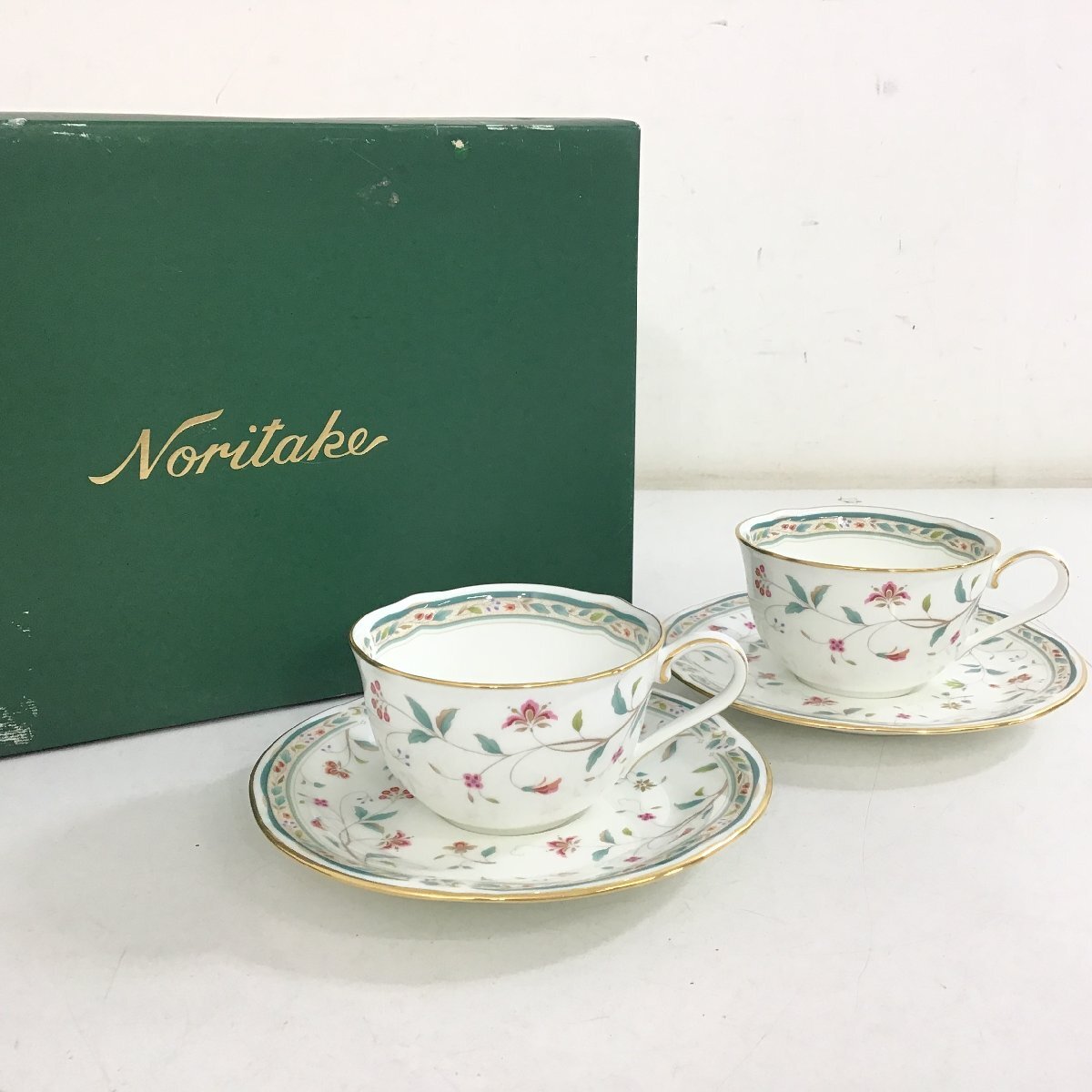 Noritake　花更紗　ボーンチャイナ　カップ&ソーサー×2客　未使用品【同梱不可/売り切り/マサオカ08-01】
