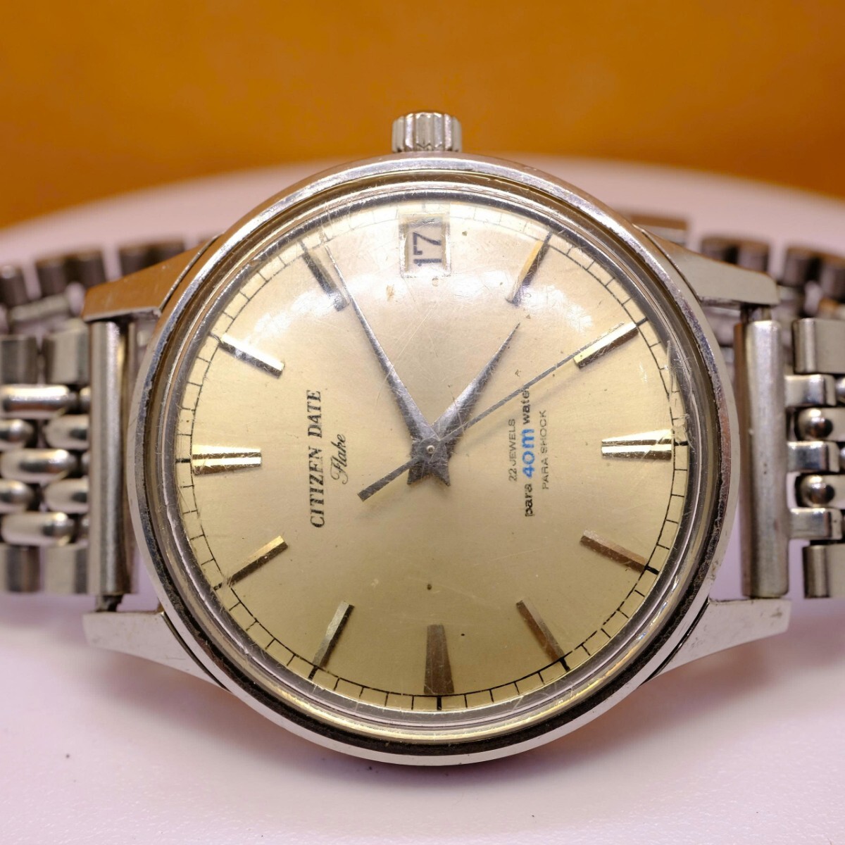 C314 シチズン デイト フレーク CITIZEN DATE Flake 22石 手巻き パラウォーター デイト メンズ 腕時計 動作確認済み