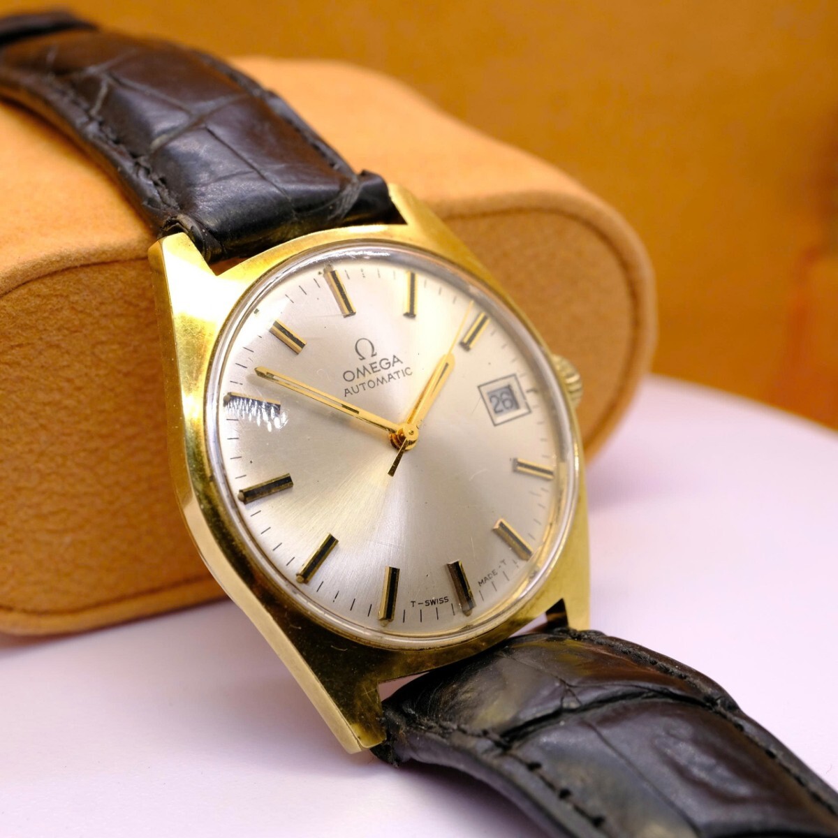 C322_ オメガ OMEGA AUTOMATIC Cal.563 Ref.166.041 GP/SS 金メッキ デイト 1972年刻印 Ω尾錠 自動巻き メンズ 腕時計 稼働品